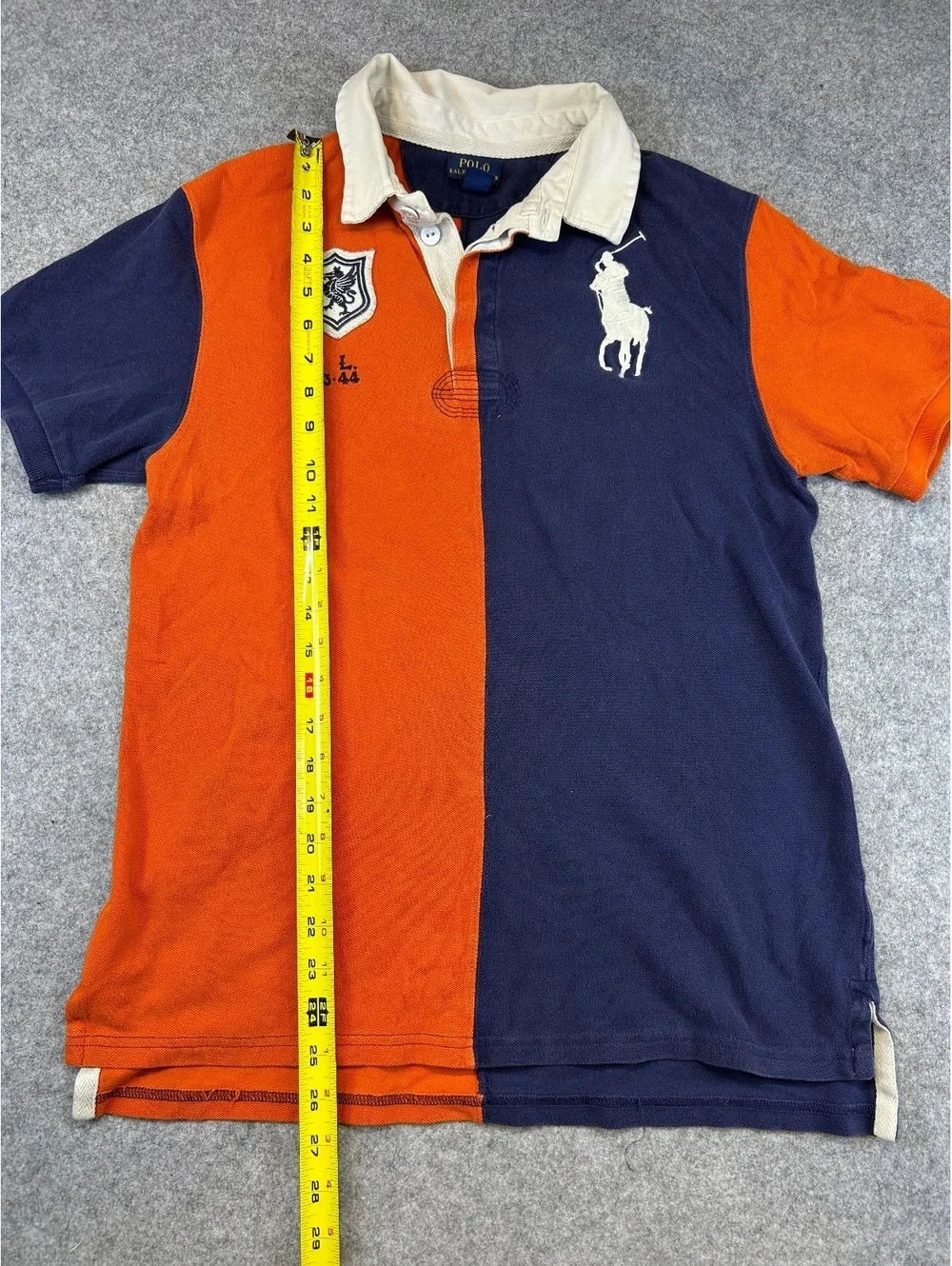 Polo Ralph Lauren Youth XL (18-20) Colorblock RugbyShirt Orange Navy Crest Logo